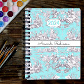  bloemenaqua blue toile de jouy monogram planner