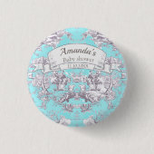  bloemenaqua blue toile de jouy monogram ronde button 3,2 cm (Voorkant)