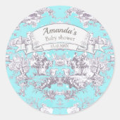 bloemenaqua blue toile de jouy monogram ronde sticker (Voorkant)