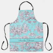  bloemenaqua blue toile de jouy monogram schort (Voorkant)