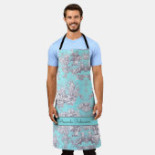  bloemenaqua blue toile de jouy monogram schort (Gedragen)