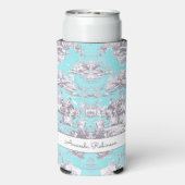 bloemenaqua blue toile de jouy monogram seltzer blikjeskoeler (Seltzer Achterkant)