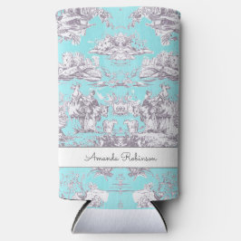  bloemenaqua blue toile de jouy monogram seltzer blikjeskoeler