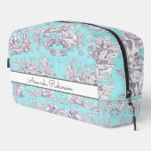 bloemenaqua blue toile de jouy monogram toilettasje (Rechterhoek)