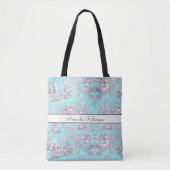 bloemenaqua blue toile de jouy monogram tote bag (Voorkant)