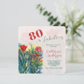 Bloemenaquarel – 80 & Fabulous Verjaardag Kaart (Staand voorkant)