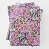 Bloemenaquarel in roze Venetiaans blauw ceder Inpakpapier Vel (In situ)