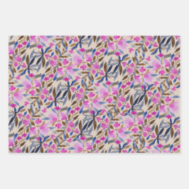 Bloemenaquarel in roze Venetiaans blauw ceder Inpakpapier Vel