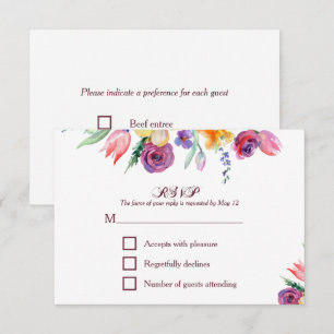 Bloemenaquarel op Witte RSVP- en Menukaart RSVP Kaartje
