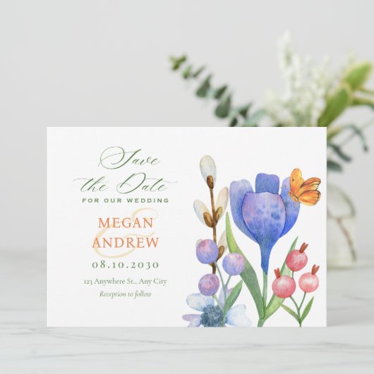 Bloemenaquarel Save The Date (Staand voorkant)