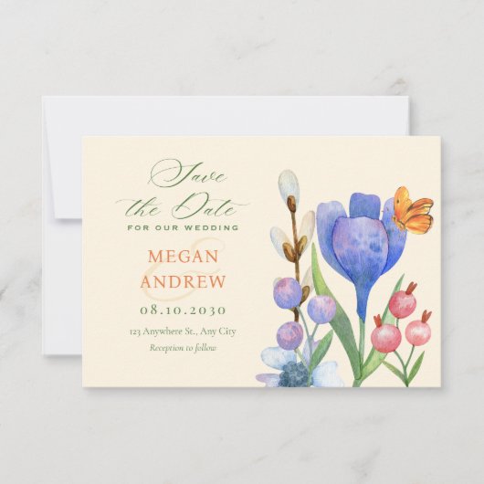 Bloemenaquarel Save The Date (Voorkant)