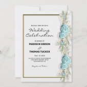 Bloemenarrangement Blauwe Rozen Huwelijksuitnodigi Kaart (Voorkant)