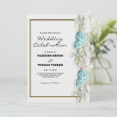 Bloemenarrangement Blauwe Rozen Huwelijksuitnodigi Kaart (Staand voorkant)