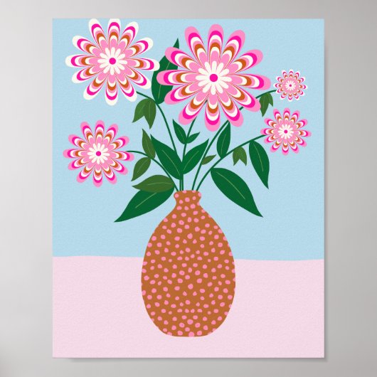 Bloemenarrangement in vaas roze en blauwe bloem poster (Voorkant)