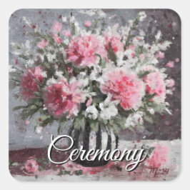 Bloemenarrangement Roze Anjer Bloemen in Vaas Vierkante Sticker