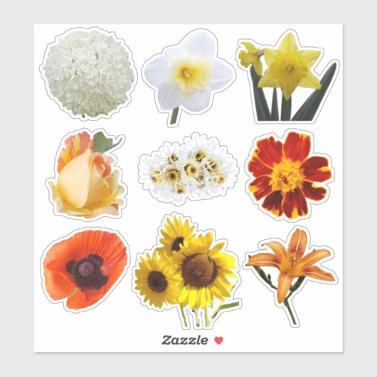 Bloemenassortiment in wit geel Sinaasappel Sticker (Vel)