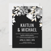 Bloemenavond bruiloft uitnodiging (zwart & goud) (Voorkant)