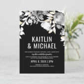 Bloemenavond bruiloft uitnodiging (zwart & goud) (Staand voorkant)