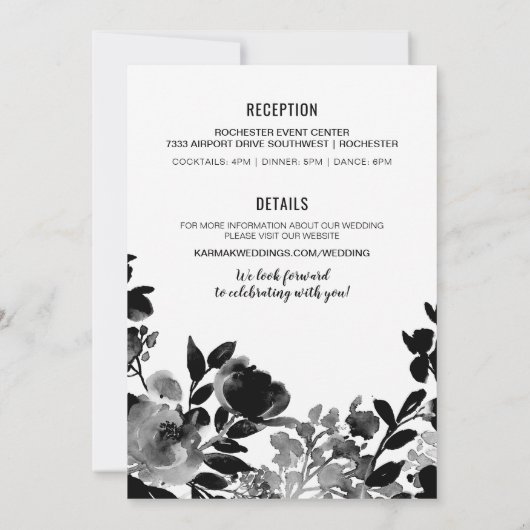 Bloemenavond bruiloft uitnodiging (zwart & goud) (Achterkant)