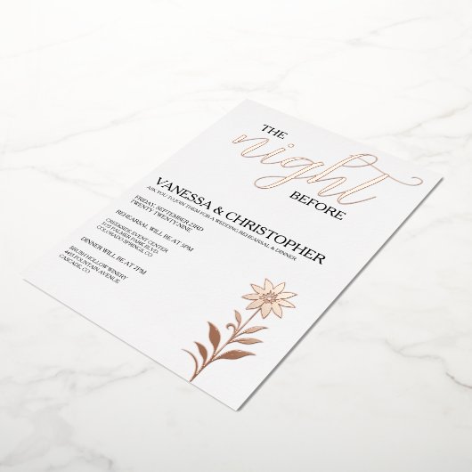 Bloemenavond voor de bruiloft repetitie folie uitnodiging (Gedraaid)