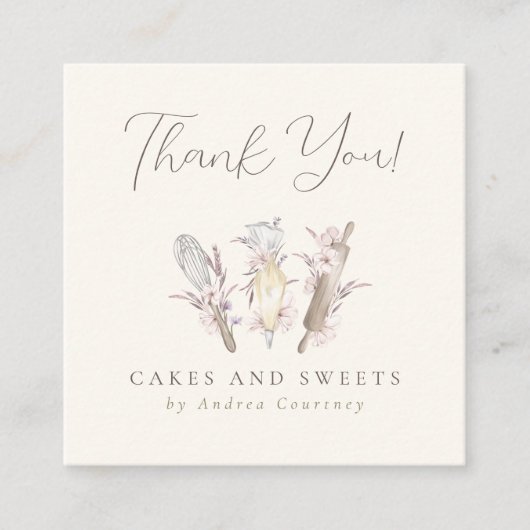 Bloemenbakkerij gebak Chef Baking Utensil Dank u Vierkante Visitekaartje (Voorkant)