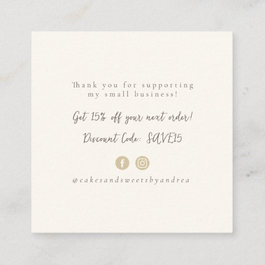 Bloemenbakkerij gebak chef-kok mixer cake dank u vierkante visitekaartje (Achterkant)