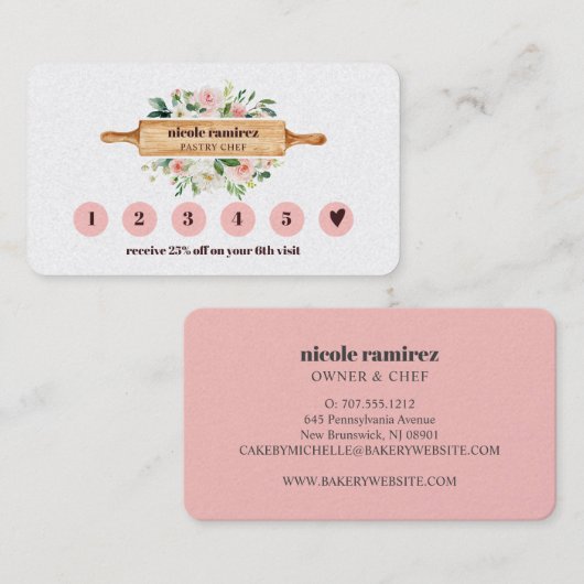 Bloemenbakkerij Rolling Pin 6 Punch Loyaliteit Visitekaartje (Voorkant / Achterkant)