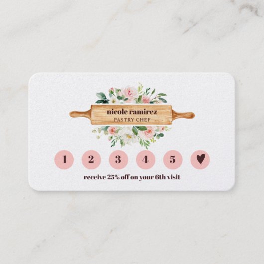Bloemenbakkerij Rolling Pin 6 Punch Loyaliteit Visitekaartje (Voorkant)