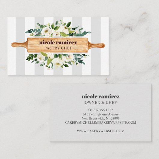 Bloemenbakkerij Rolling Pin Cake Design gestreepte Visitekaartje (Voorkant / Achterkant)