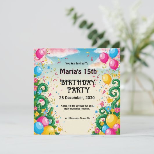 Bloemenballon viering voor verjaardag kaart (Staand voorkant)