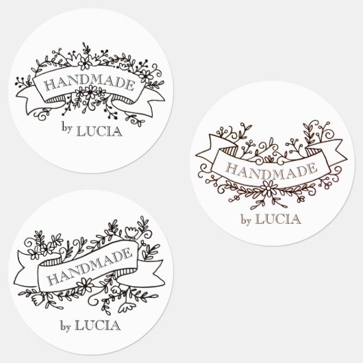 Bloemenbanner Elegant Script Handgemaakt Labels (Groep)