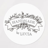 Bloemenbanner Elegant Script Handgemaakt Labels (Design 1)