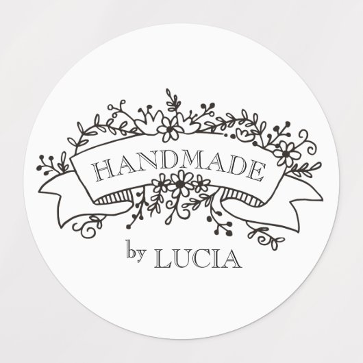 Bloemenbanner Elegant Script Handgemaakt Labels (Design 1)