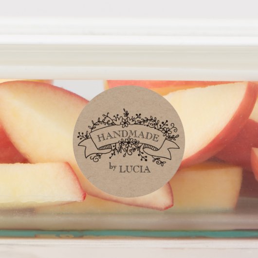 Bloemenbanner Elegant Script Handgemaakte Labels (Aangebracht)