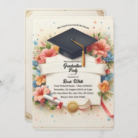  Bloemenbanner Graduation Party Invitation Kaart (Voorkant / Achterkant)