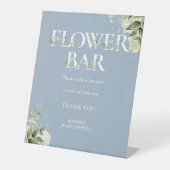 Bloemenbar Groene Bloemen Stof Blauw Babyfeestje Reclamebord Met Voetstuk (Voorkant)