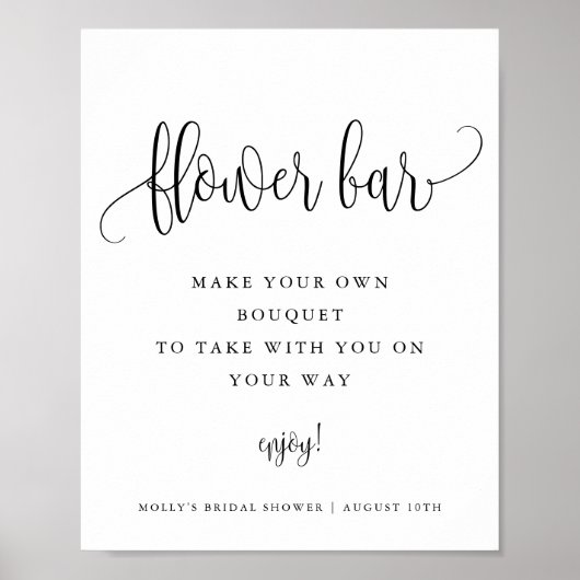 Bloemenbar, Minimalistisch kalligrafie schrift bew Poster (Voorkant)