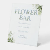 Bloemenbar Stofblauw Groen Bloemige Baby Shower Reclamebord Met Voetstuk (Voorkant)
