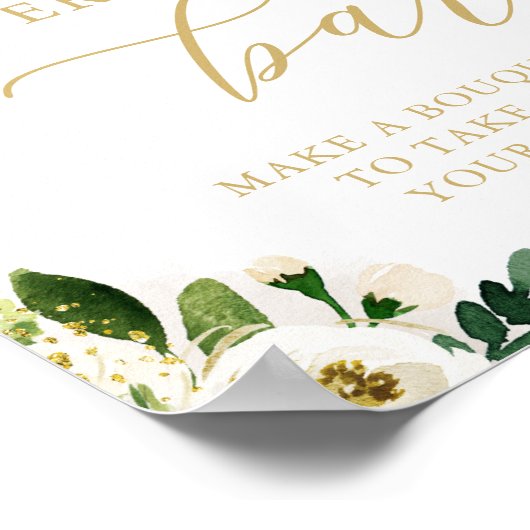 Bloemenbar Wit en Goud Bloemen Vrijgezellenfeest Poster (Hoek)