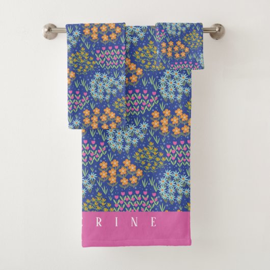 Bloemenbed blauw bad handdoek (Insitu)