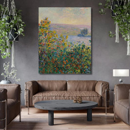 Bloemenbedden bij Vétheuil Monet Canvas Afdruk