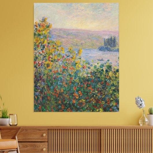 Bloemenbedden bij Vétheuil Monet Canvas Afdruk (Insitu (Woonkamer))