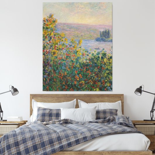 Bloemenbedden bij Vétheuil Monet Canvas Afdruk (Insitu (Slaapkamer))
