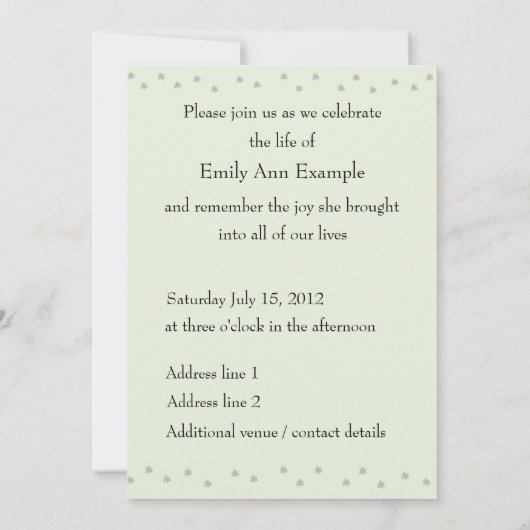  bloemenbegrafenis / wake / gedenkteken kaart (Achterkant)