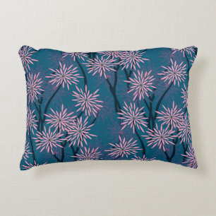 Bloemenbehang: Aziatisch marineblauw, roze. Accent Kussen