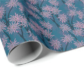 Bloemenbehang: Aziatisch marineblauw, roze. Cadeaupapier (Rol Hoek)