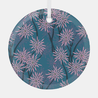 Bloemenbehang: Aziatisch marineblauw, roze. Glas Ornament