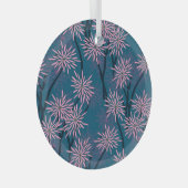 Bloemenbehang: Aziatisch marineblauw, roze. Glas Ornament (Voorkant Rechts)