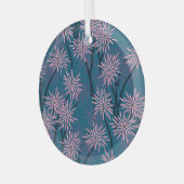 Bloemenbehang: Aziatisch marineblauw, roze. Glas Ornament (Voorkant links)