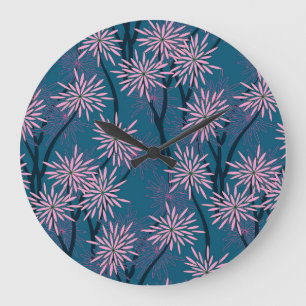 Bloemenbehang: Aziatisch marineblauw, roze. Grote Klok